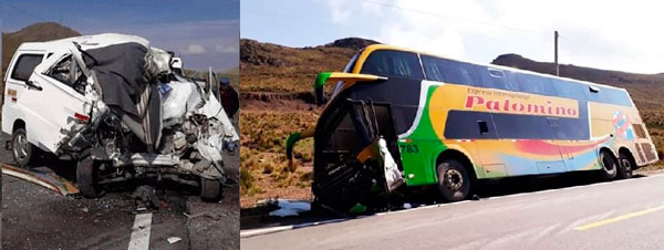 Choque frontal entre bus de Palomino y minivan deja dos fallecidos 