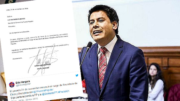 Edwin Vergara renunció a secretaría de Ética y Disciplina de Fuerza Popular