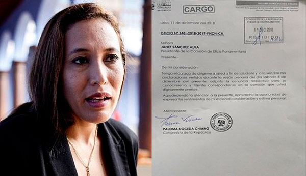 Paloma Noceda formalizó denuncia por tocamientos indebidos ante Comisión de Ética