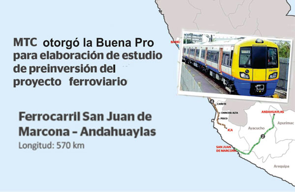 MTC otorga buena pro para elaboración de estudio del proyecto “ferrocarril puerto San Juan de Marcona – Andahuaylas”