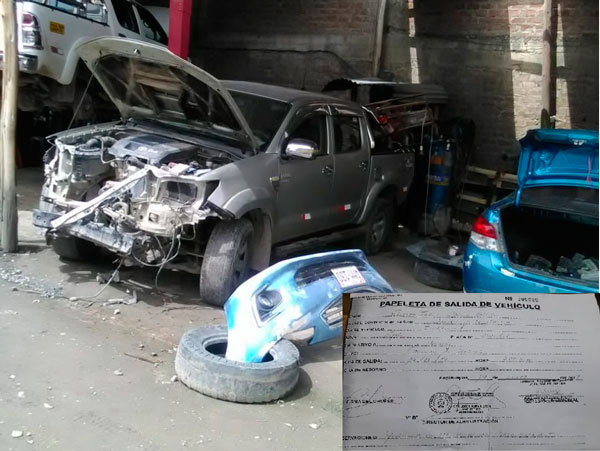 Ubican camioneta siniestrada de UGEL Andahuaylas en taller de planchado