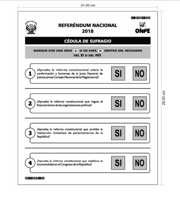 ONPE aprobó los diseños de la cédula para el referéndum