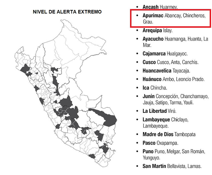 Tres provincias de Apurímac están en nivel extremo por covid-19