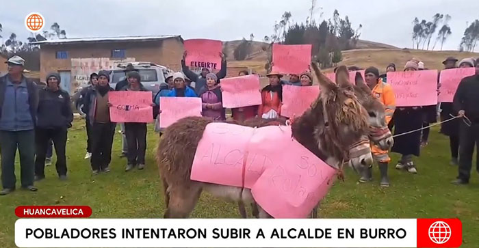 Huancavelica: pobladores intentaron subir a un burro a alcalde 