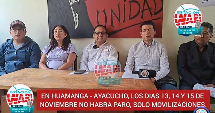 Ayacucho: dirigentes anuncian que no acatará paro nacional los días 13, 14 y 15 de noviembre