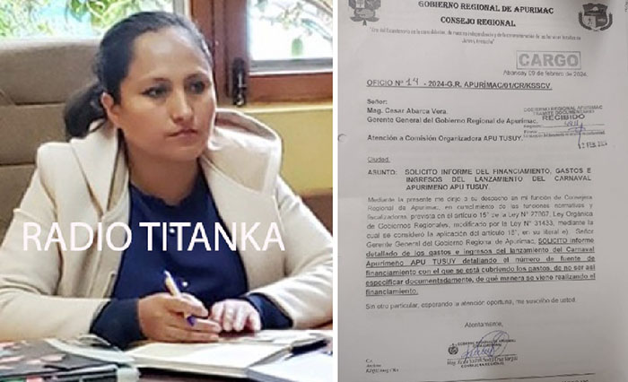 Informe de gastos e ingresos del Apu Tusuy fue solicitado por consejera Karla Santa Cruz