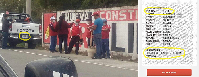 Captan camioneta de Ugel Aymaraes junto a docentes que realizaban pinta de candidato de PerÃº Libre