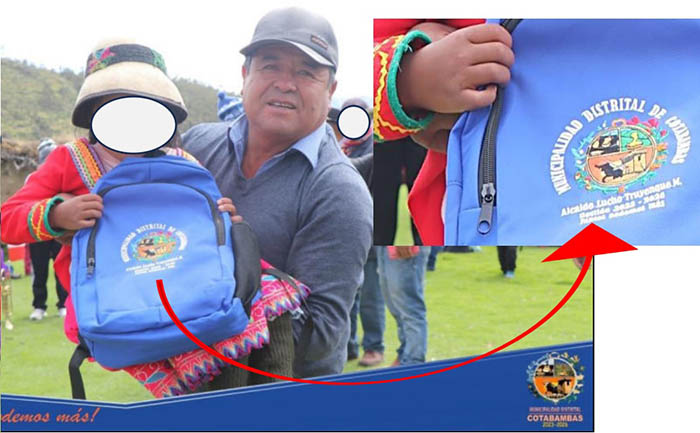  Alcalde de Cotabambas Lucio Truyenque regaló mochilas y uniformes escolares con su nombre