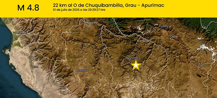 Sismo de magnitud 4.8 se registró la noche del miércoles en Chuquibambilla