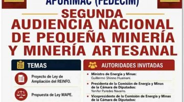 FEDECIM: convoca a la Segunda Audiencia Nacional de Pequeña Minería y Minería Artesanal