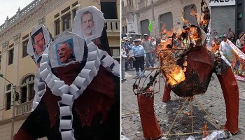 Arequipa: manifestantes queman muñeco con caras del presidente Jerí, Rey de España y congresista Rospigliosi