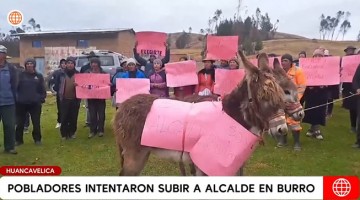 Huancavelica: pobladores intentaron subir a un burro a alcalde 