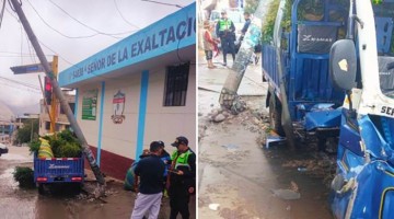 Conductor ebrio de motocarga choca contra poste en Tamburco