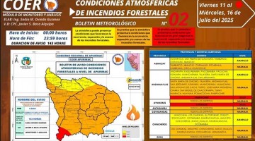 Alerta sobre ocurrencia de incendios forestales del 11 al 16 de julio sigue vigente