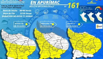 Alertan sobre presencia de lluvias moderadas y tormentas eléctricas hasta el 11 de diciembre 