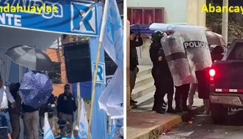 Con huevos y botellas plásticas rechazan a López Aliaga en Apurímac