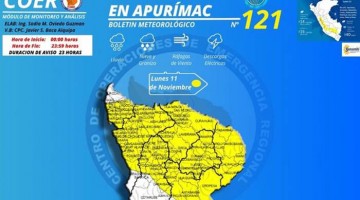 Alerta amarilla: se registrarán lluvias moderada las próximas 24 horas en toda la región