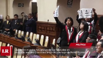 Oposición muestra fotografías de los fallecidos en protestas sociales y se retira antes del mensaje de Keiko Fujimori
