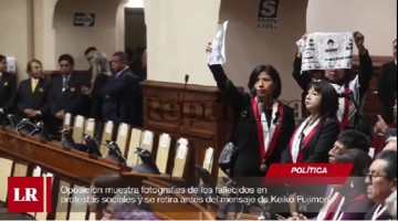 Oposición muestra fotografías de los fallecidos en protestas sociales y se retira antes del mensaje de Keiko Fujimori