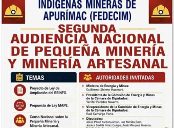 FEDECIM: convoca a la Segunda Audiencia Nacional de Pequeña Minería y Minería Artesanal