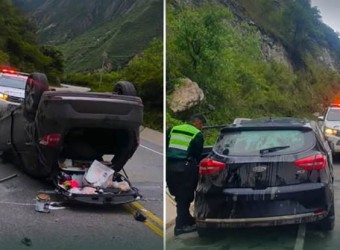 Cuatro heridos deja despiste y volcadura de automóvil a la altura de ramal Sañayca 