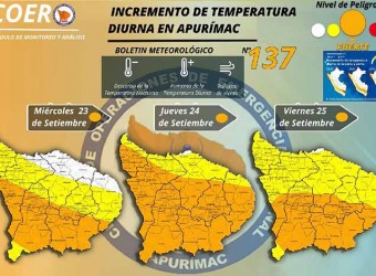 COER Apurímac alerta sobre altas temperaturas diurnas del 22 al 25 de setiembre