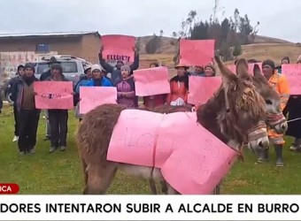 Huancavelica: pobladores intentaron subir a un burro a alcalde 
