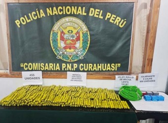 Policía incauta explosivos durante intervención a cabaña rústica en centro poblado Ccollpa, en Curahuasi 