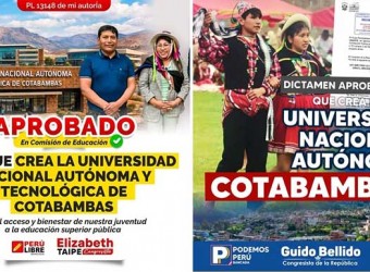 Congresistas populistas engañan a pobladores con cuento de la creación de universidad propia en Cotabambas
