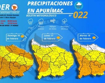 Alerta naranja: se registrarán intensas precipitaciones pluviales del 16 al 18 de febrero en toda la región