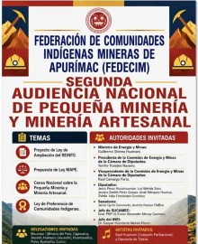 FEDECIM: convoca a la Segunda Audiencia Nacional de Pequeña Minería y Minería Artesanal