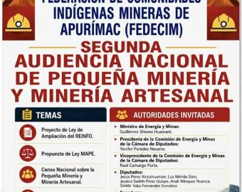 FEDECIM: convoca a la Segunda Audiencia Nacional de Pequeña Minería y Minería Artesanal