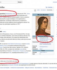 Portal Wikipedia desinforma y afirma que Micaela Bastidas Puyucahua nació en el Cusco 