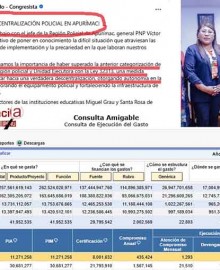 Congresista Taipe miente cuando afirma que Región Policial Apurímac es ejecutora y tiene autonomía administrativa