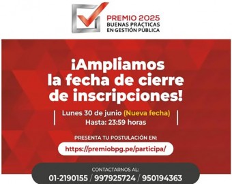 Se amplía plazo para postular al Premio Buenas Prácticas en Gestión Pública 2025