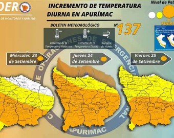 COER Apurímac alerta sobre altas temperaturas diurnas del 22 al 25 de setiembre