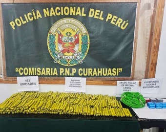 Policía incauta explosivos durante intervención a cabaña rústica en centro poblado Ccollpa, en Curahuasi 