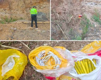 Hallan abandonados cartuchos de dinamita, mecha y fulminantes en vía de Evitamiento 