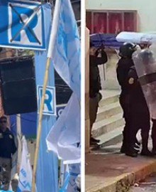 Con huevos y botellas plásticas rechazan a López Aliaga en Apurímac