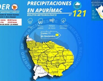 Alerta amarilla: se registrarán lluvias moderada las próximas 24 horas en toda la región