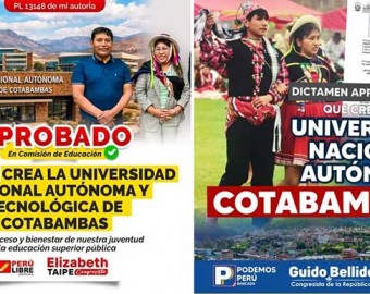 Congresistas populistas engañan a pobladores con cuento de la creación de universidad propia en Cotabambas