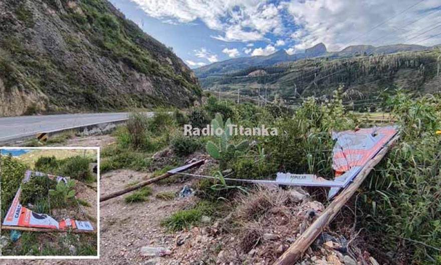 Curahuasi: destruyen paneles de candidato fujimorista colocados en carretera