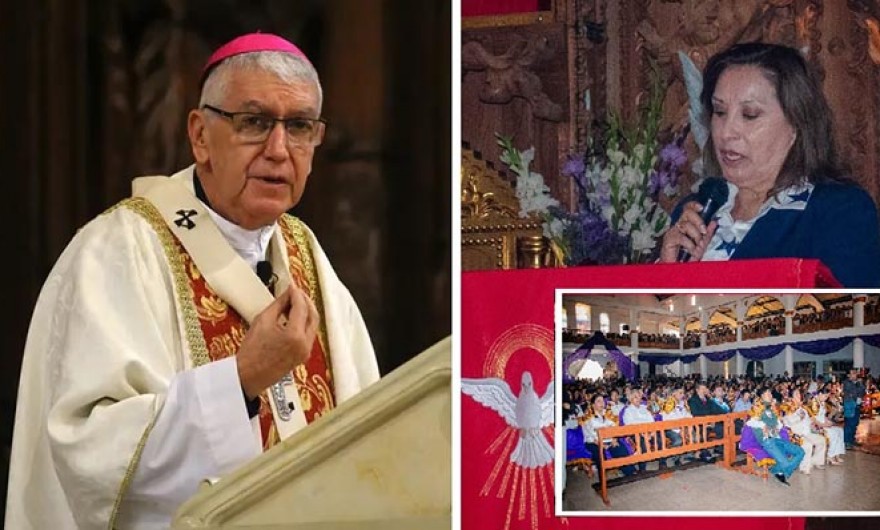Dina Boluarte es captada en iglesia de Chalhuanca durante misa por Señor de Animas 