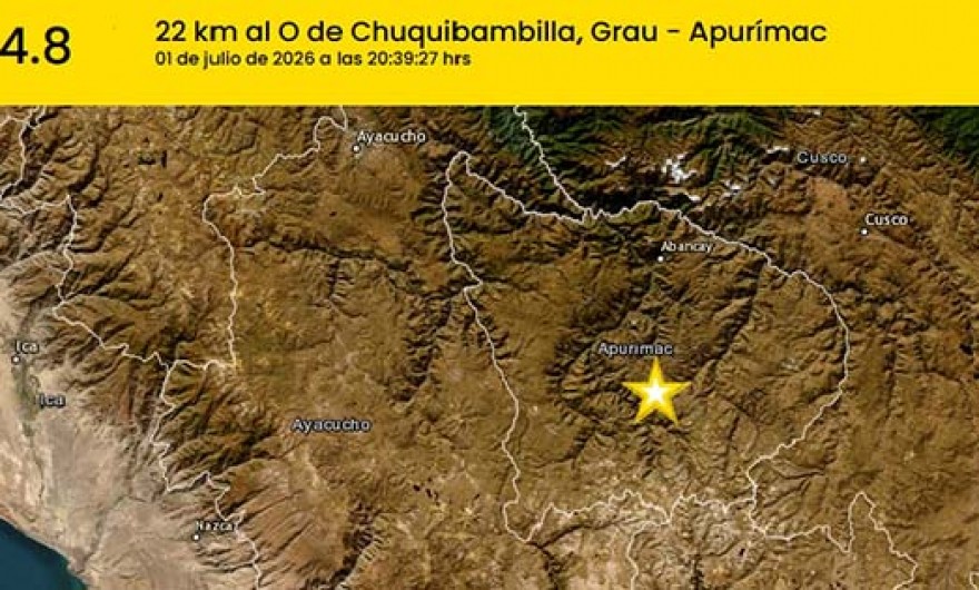 Sismo de magnitud 4.8 se registró la noche del miércoles en Chuquibambilla