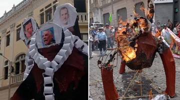 Arequipa: manifestantes queman muñeco con caras del presidente Jerí, Rey de España y congresista Rospigliosi