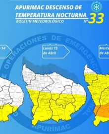 Senamhi advierte de bajas temperaturas hasta el martes 16 de abril en la región 